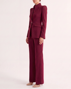 Women's Fitted Two Piece Blazer and Straight Leg Trouser Suit Set