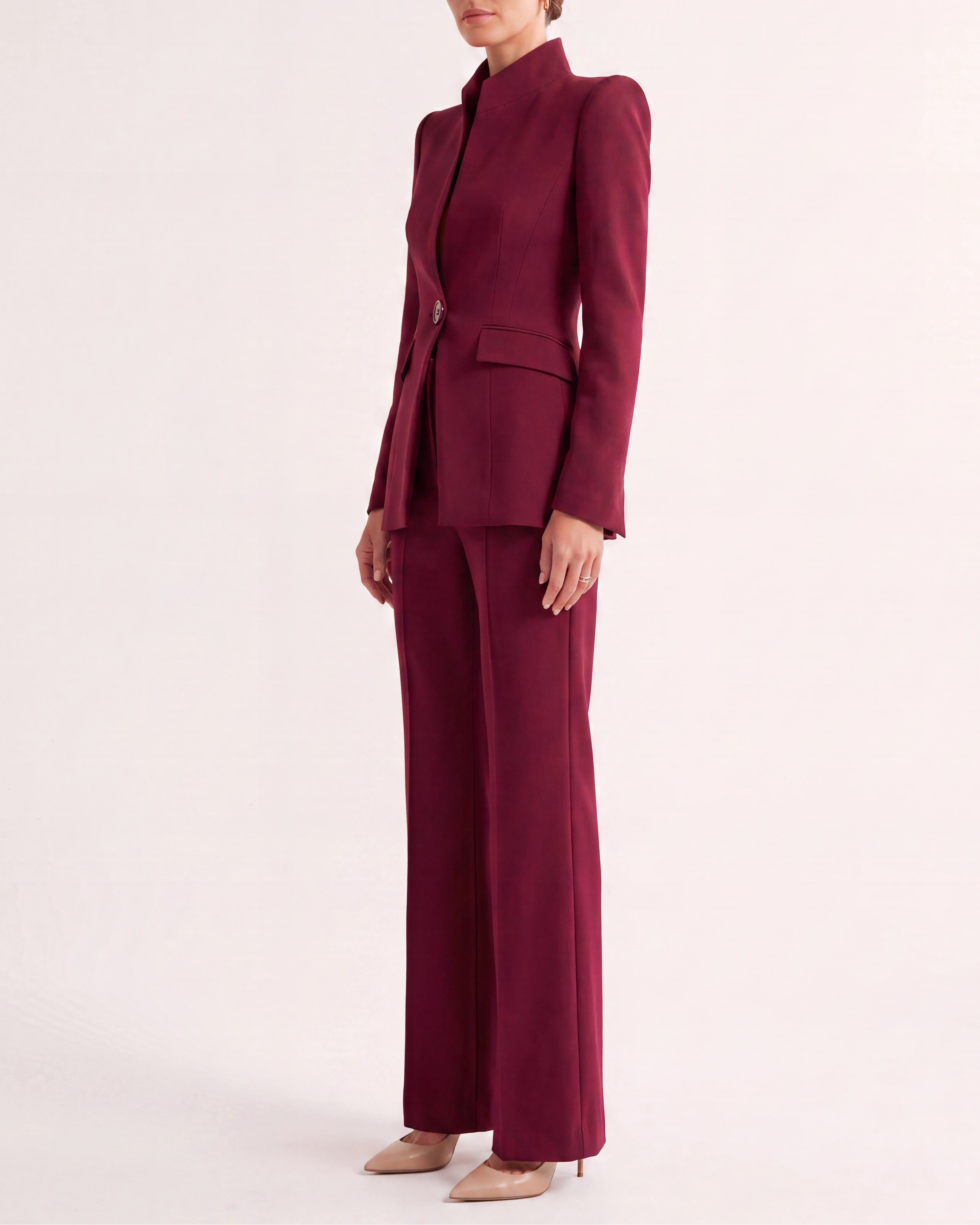 Women's Fitted Two Piece Blazer and Straight Leg Trouser Suit Set