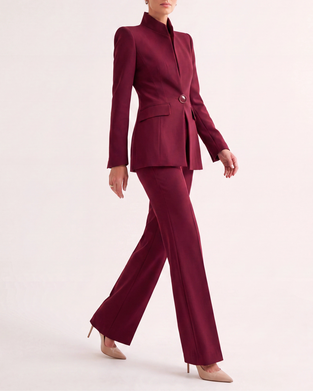 Women's Fitted Two Piece Blazer and Straight Leg Trouser Suit Set