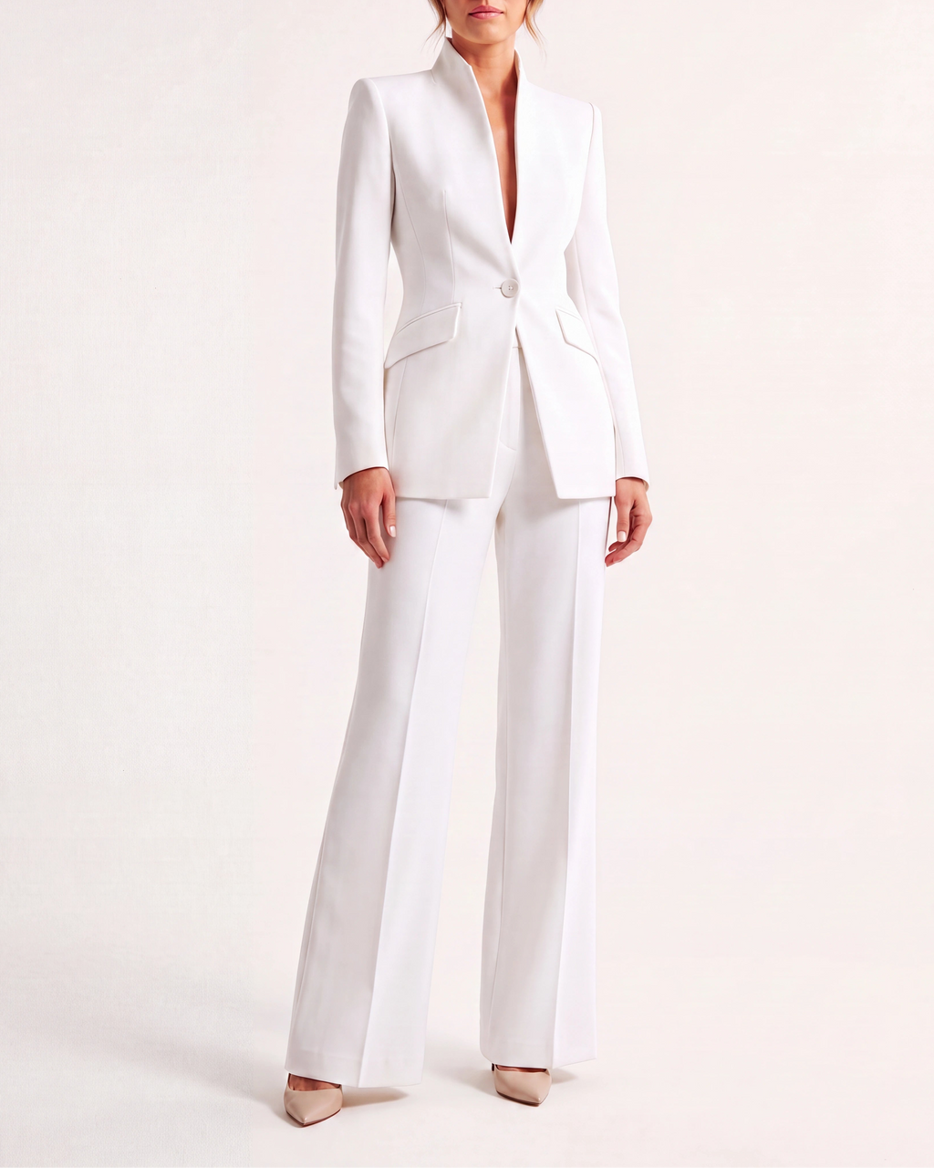Women's Fitted Two Piece Blazer and Straight Leg Trouser Suit Set