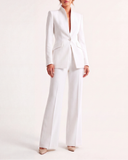 Women's Fitted Two Piece Blazer and Straight Leg Trouser Suit Set