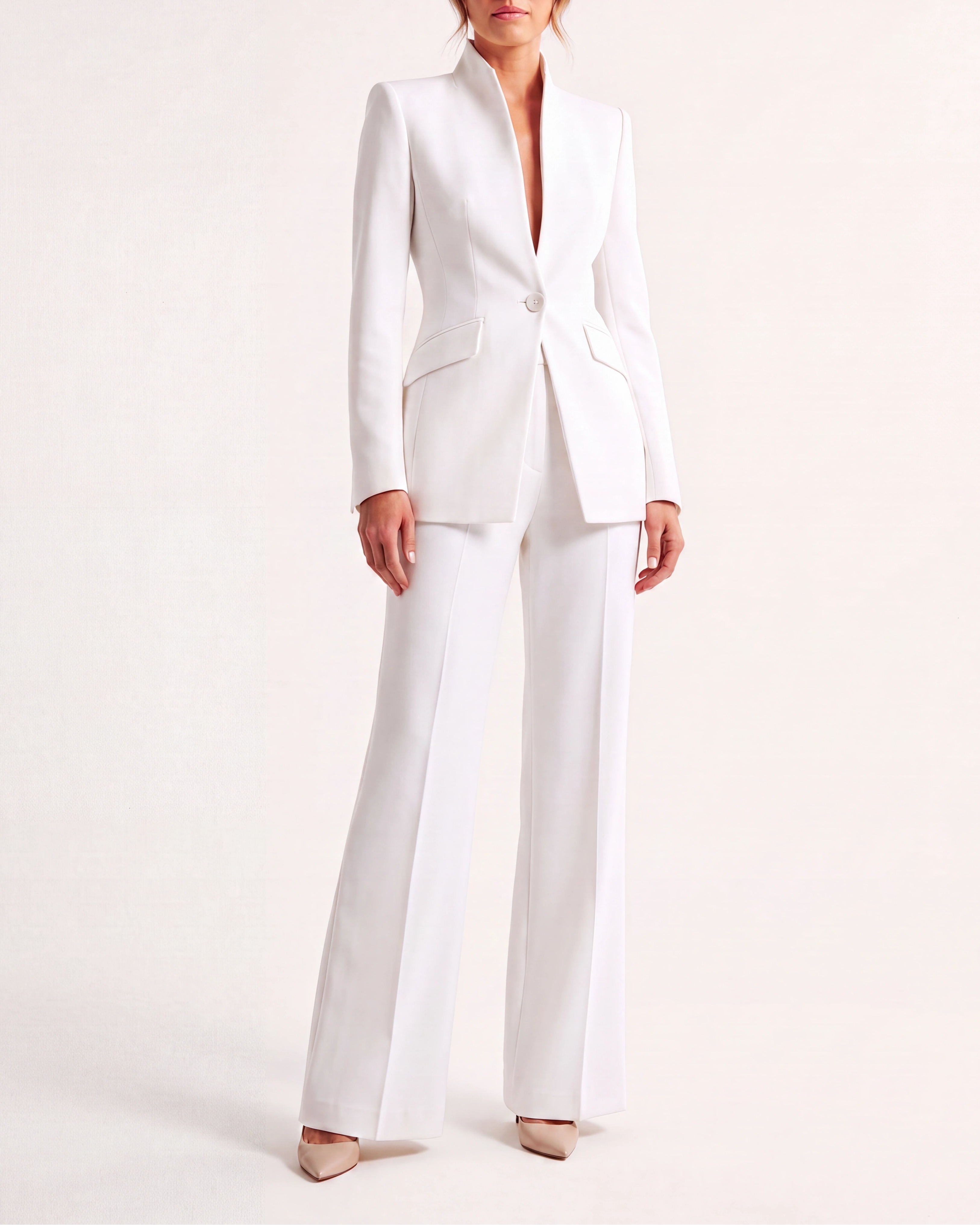 Women's Fitted Two Piece Blazer and Straight Leg Trouser Suit Set
