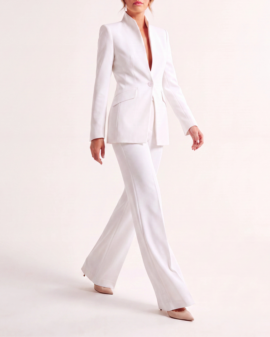 Women's Fitted Two Piece Blazer and Straight Leg Trouser Suit Set