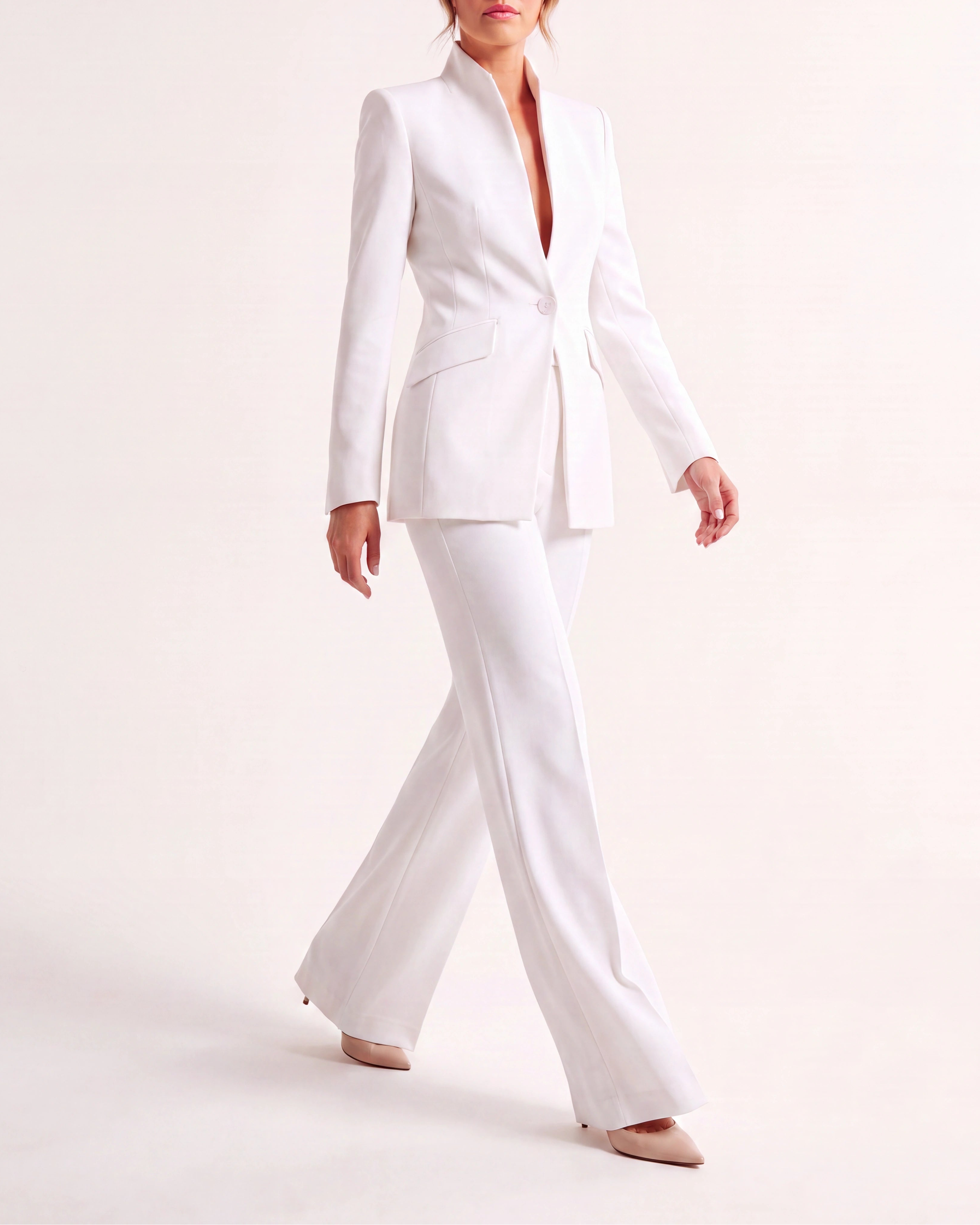Women's Fitted Two Piece Blazer and Straight Leg Trouser Suit Set