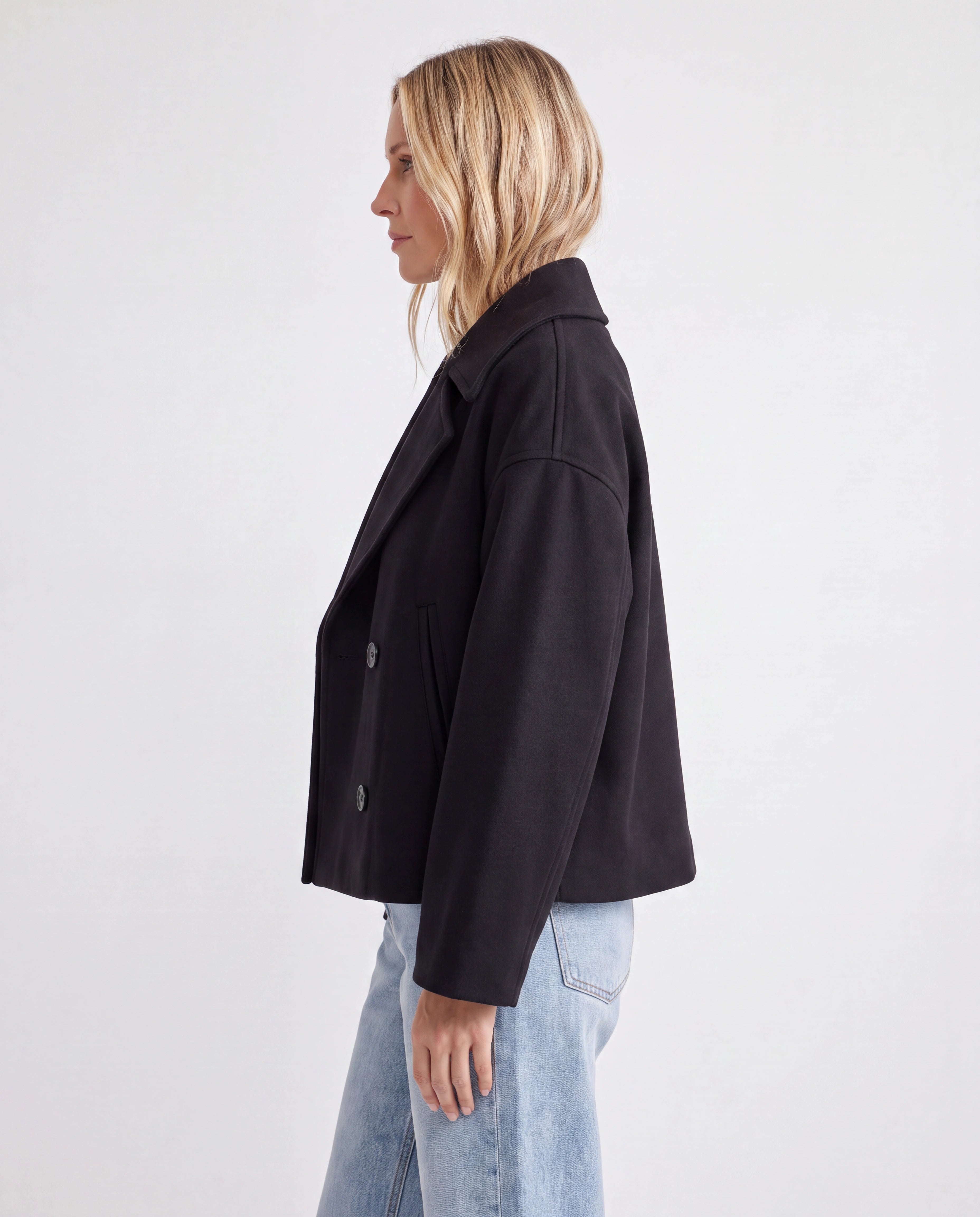 Women's Double Breasted Notch Lapel Short Jacket with Pockets