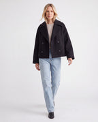 Women's Double Breasted Notch Lapel Short Jacket with Pockets