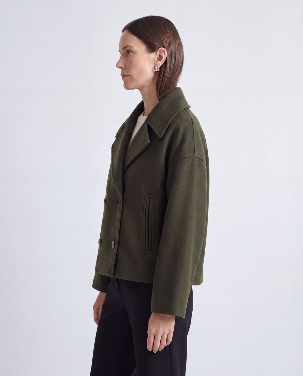 Women's Double Breasted Notch Lapel Short Jacket with Pockets