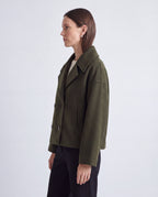 Women's Double Breasted Notch Lapel Short Jacket with Pockets