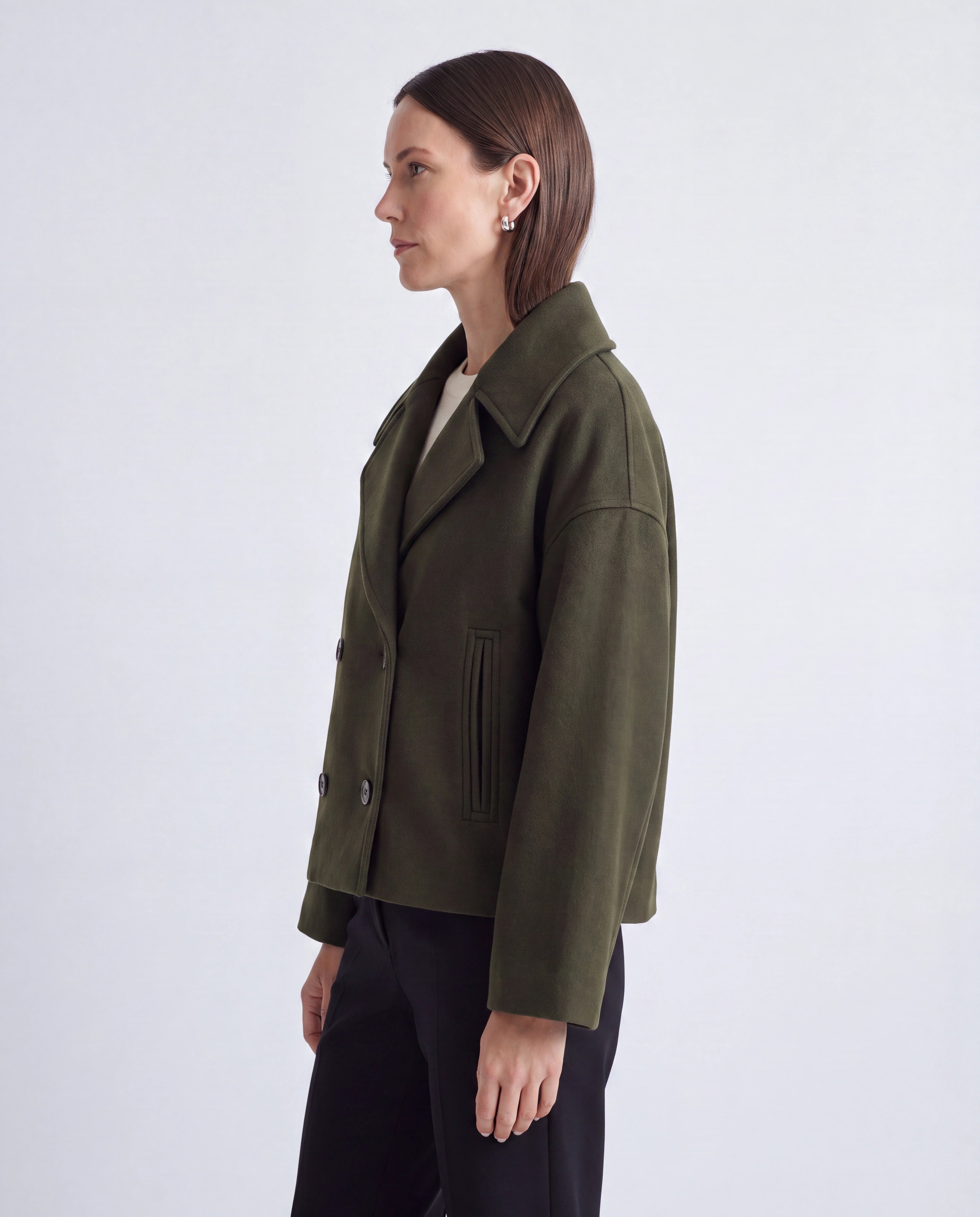 Women's Double Breasted Notch Lapel Short Jacket with Pockets