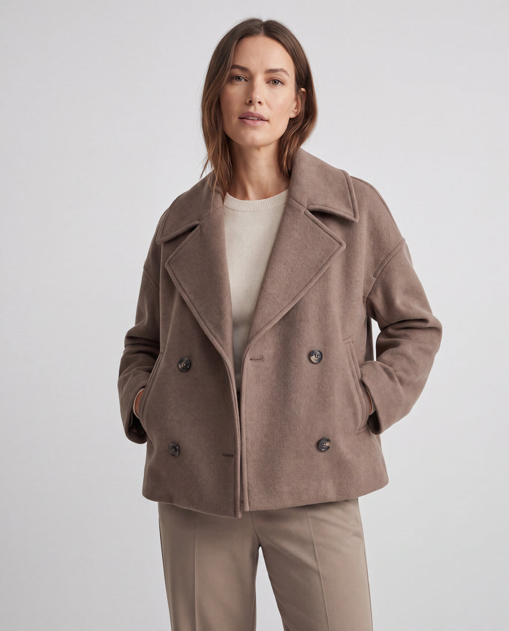 Women's Double Breasted Notch Lapel Short Jacket with Pockets