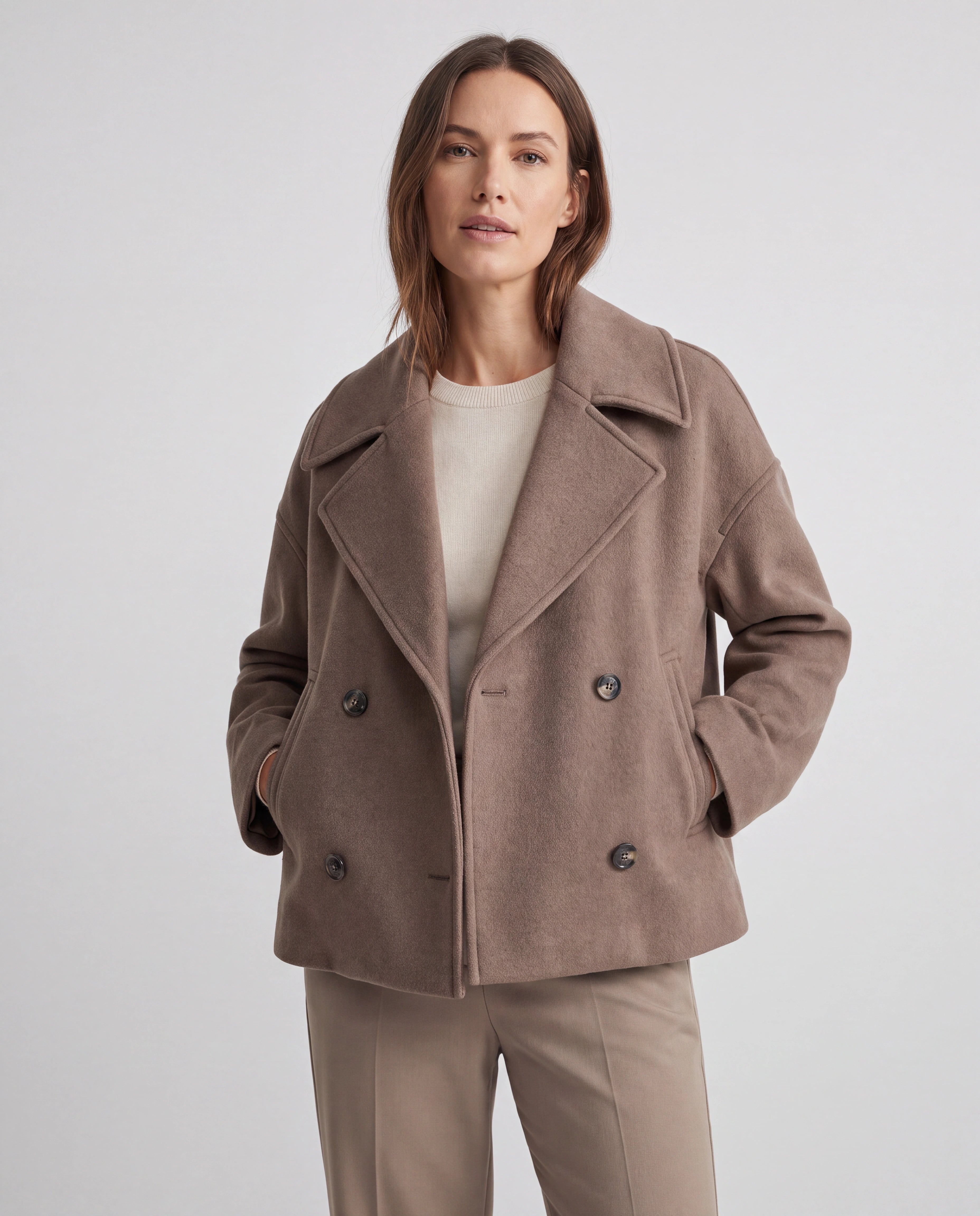 Women's Double Breasted Notch Lapel Short Jacket with Pockets