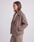 Women's Double Breasted Notch Lapel Short Jacket with Pockets