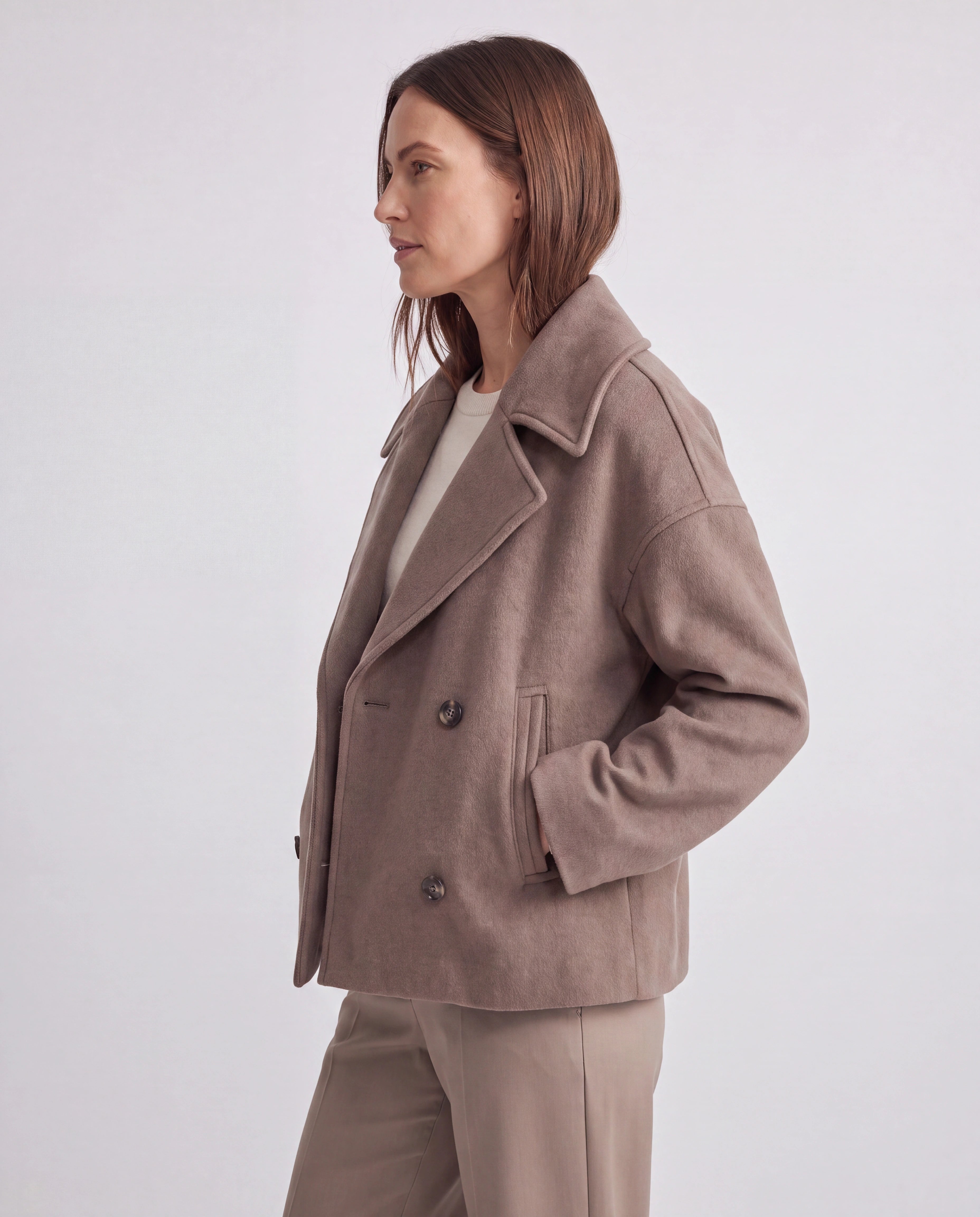 Women's Double Breasted Notch Lapel Short Jacket with Pockets