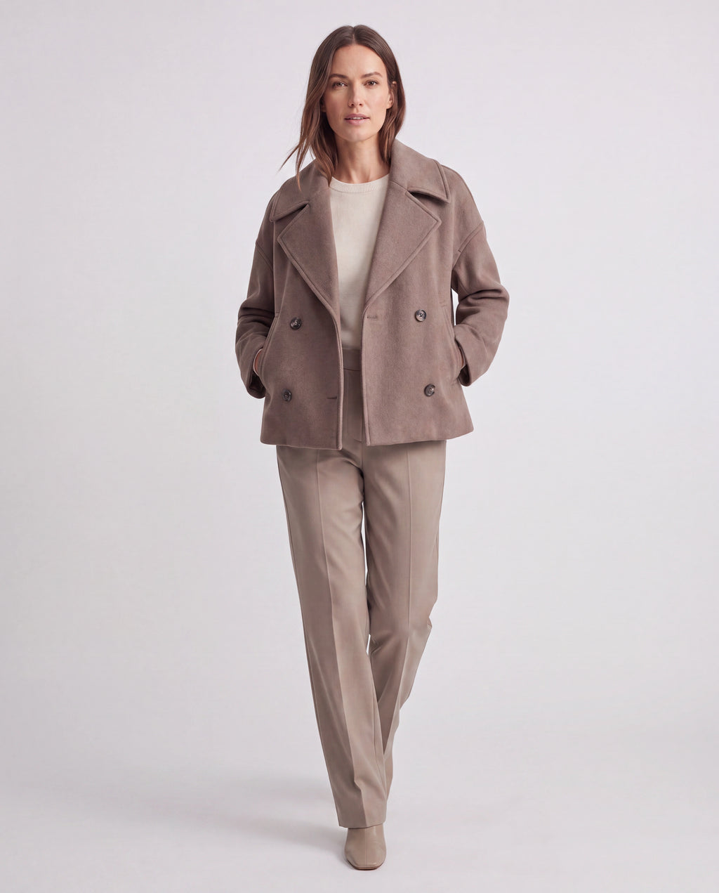 Women's Double Breasted Notch Lapel Short Jacket with Pockets