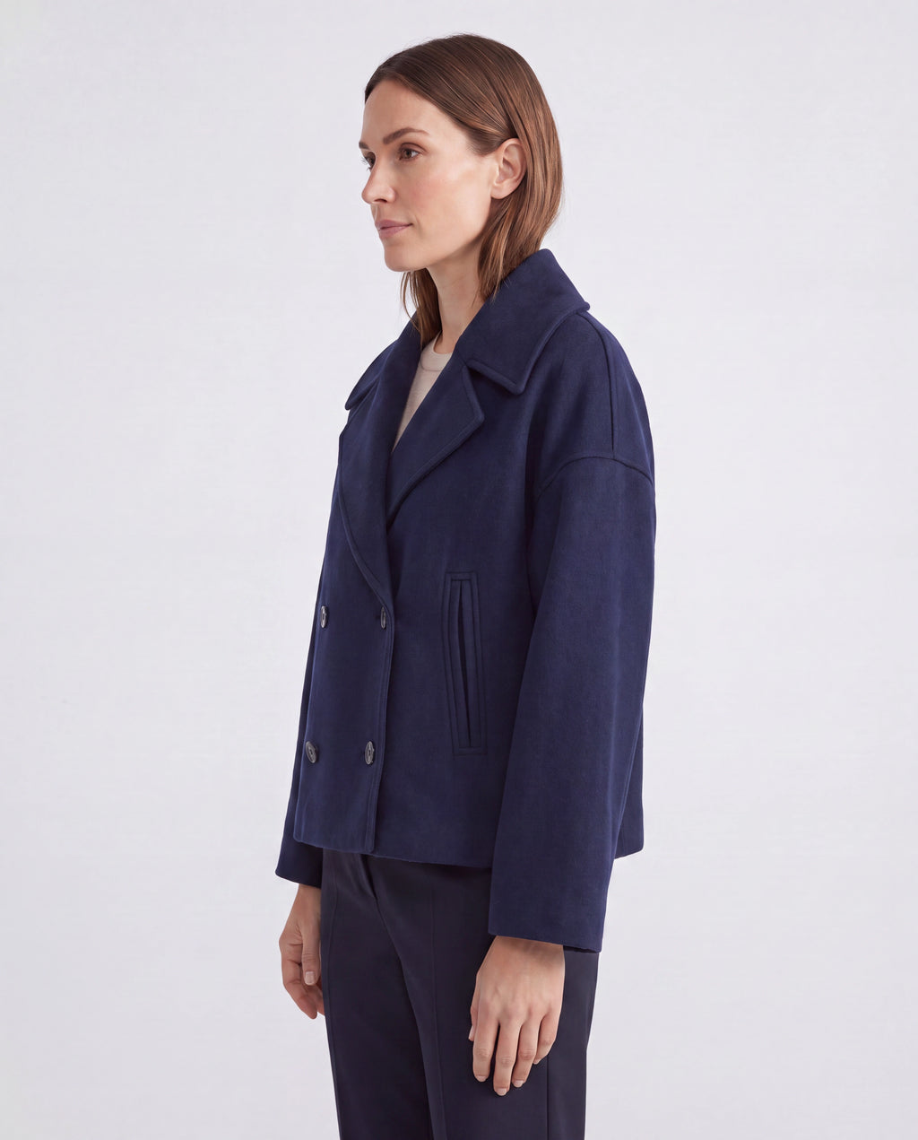 Women's Double Breasted Notch Lapel Short Jacket with Pockets