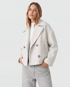 Women's Double Breasted Notch Lapel Short Jacket with Pockets
