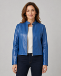 Women's Fitted Cropped Biker Jacket with Stand Collar and Zip Front