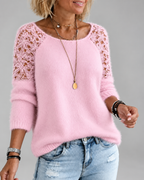 Women's Soft Knit Jumper with Floral Lace Sleeves