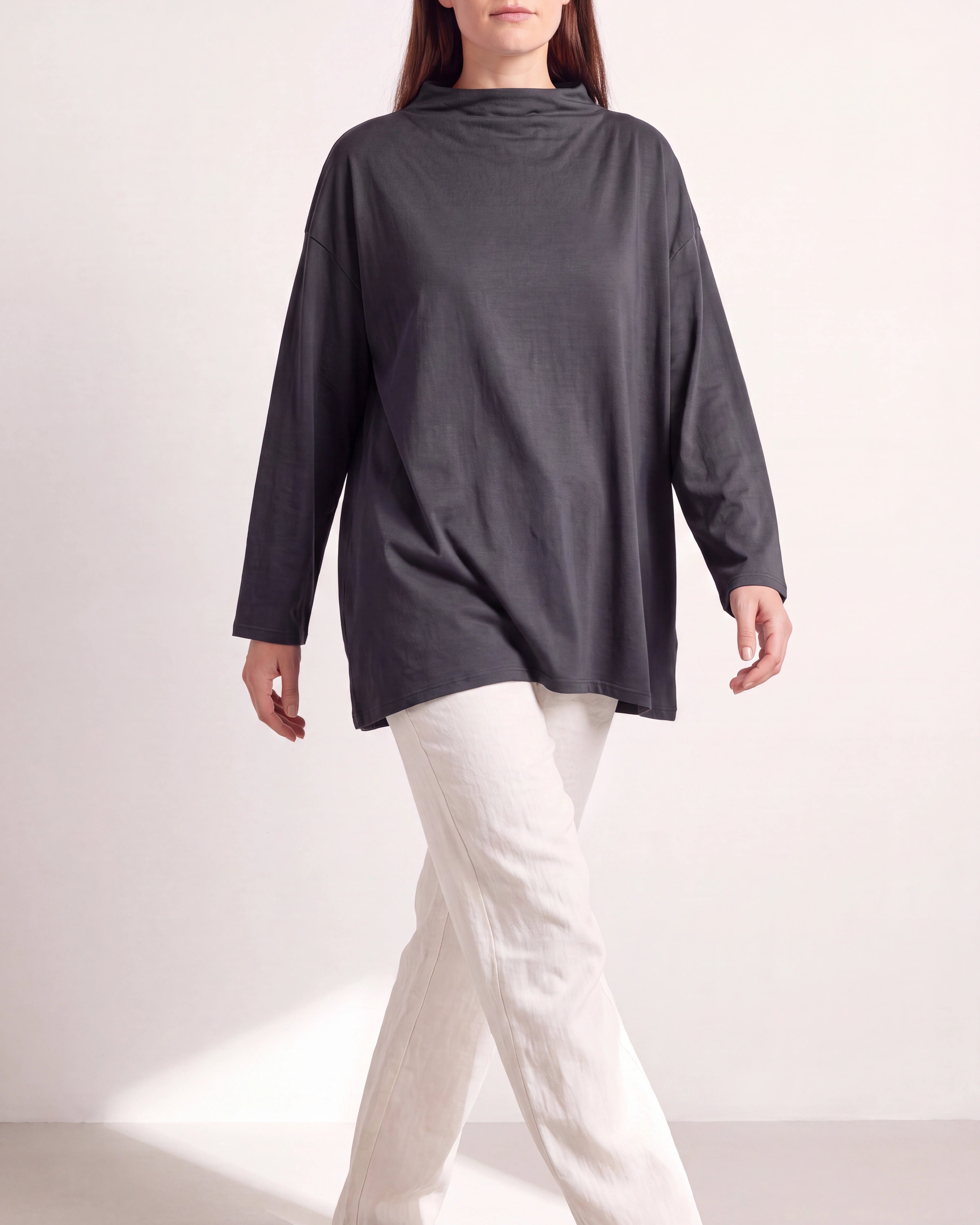 Women's Oversized Mock Neck Long Sleeve Top