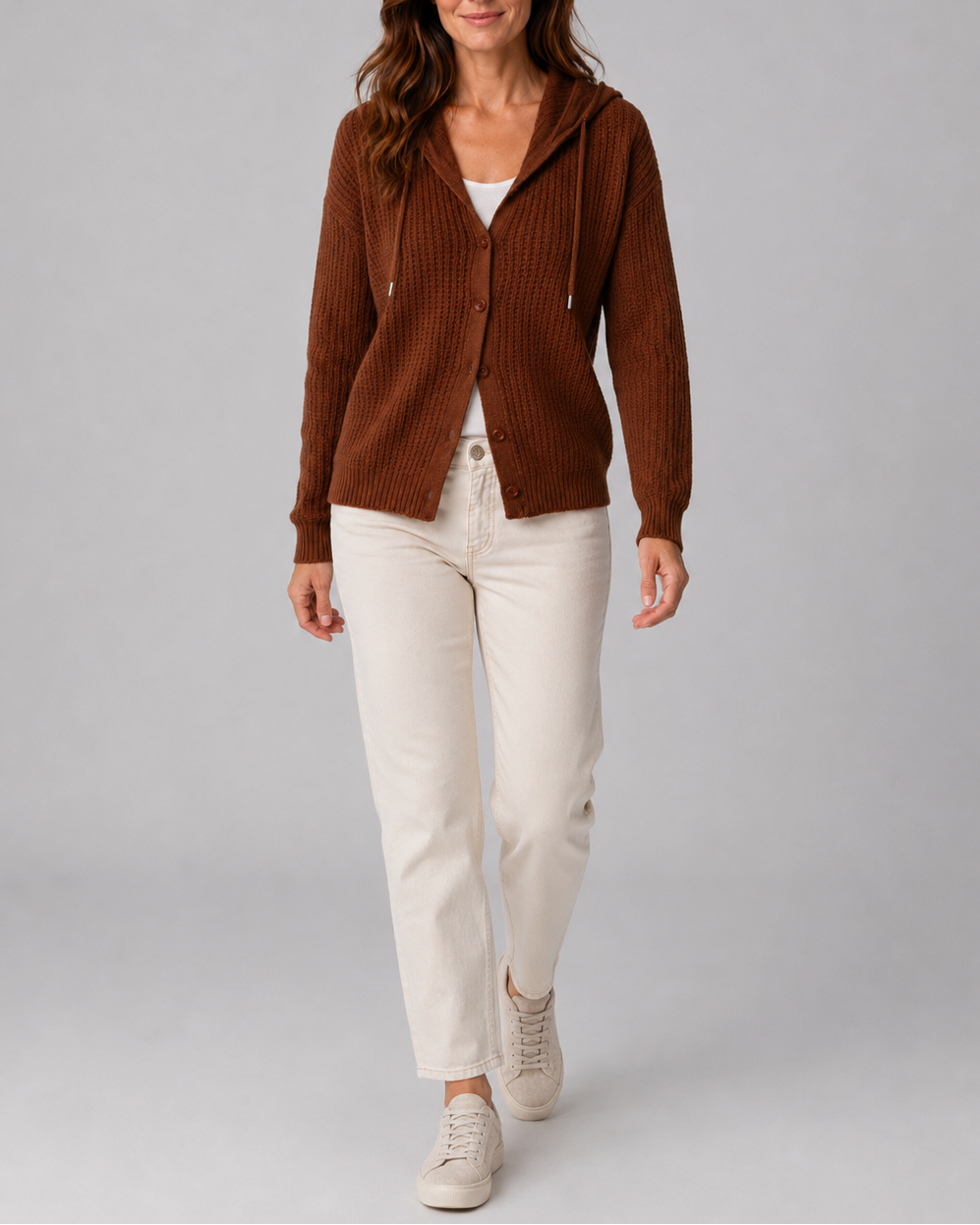 Women's Hooded Button Front Textured Ribbed Knit Cardigan