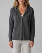 Women's Hooded Button Front Textured Ribbed Knit Cardigan