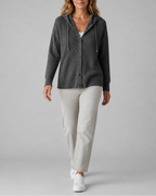 Women's Hooded Button Front Textured Ribbed Knit Cardigan