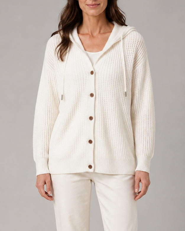 Women's Hooded Button Front Textured Ribbed Knit Cardigan