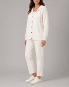 Women's Hooded Button Front Textured Ribbed Knit Cardigan