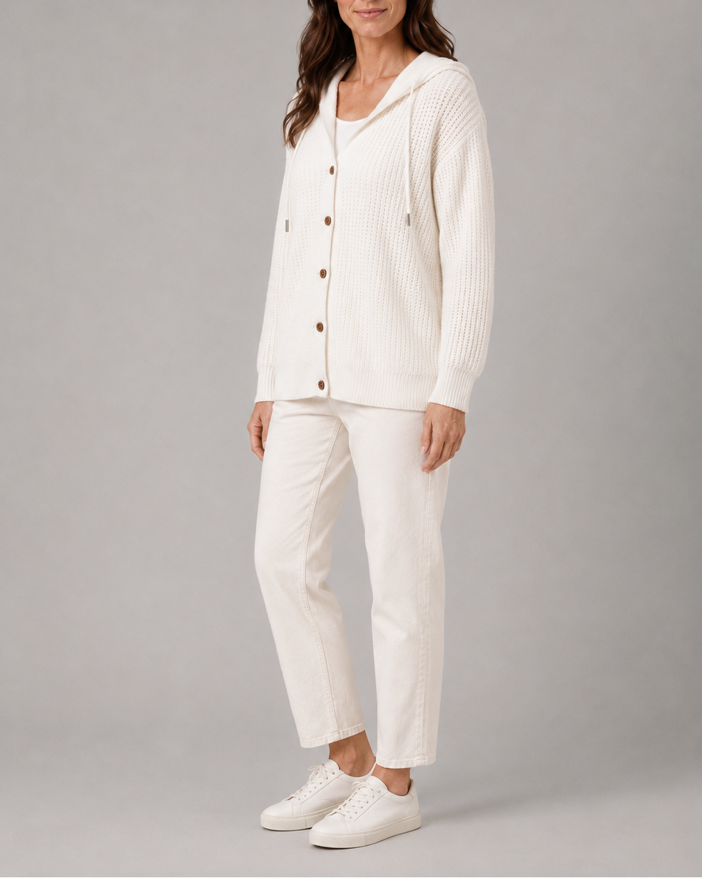 Women's Hooded Button Front Textured Ribbed Knit Cardigan