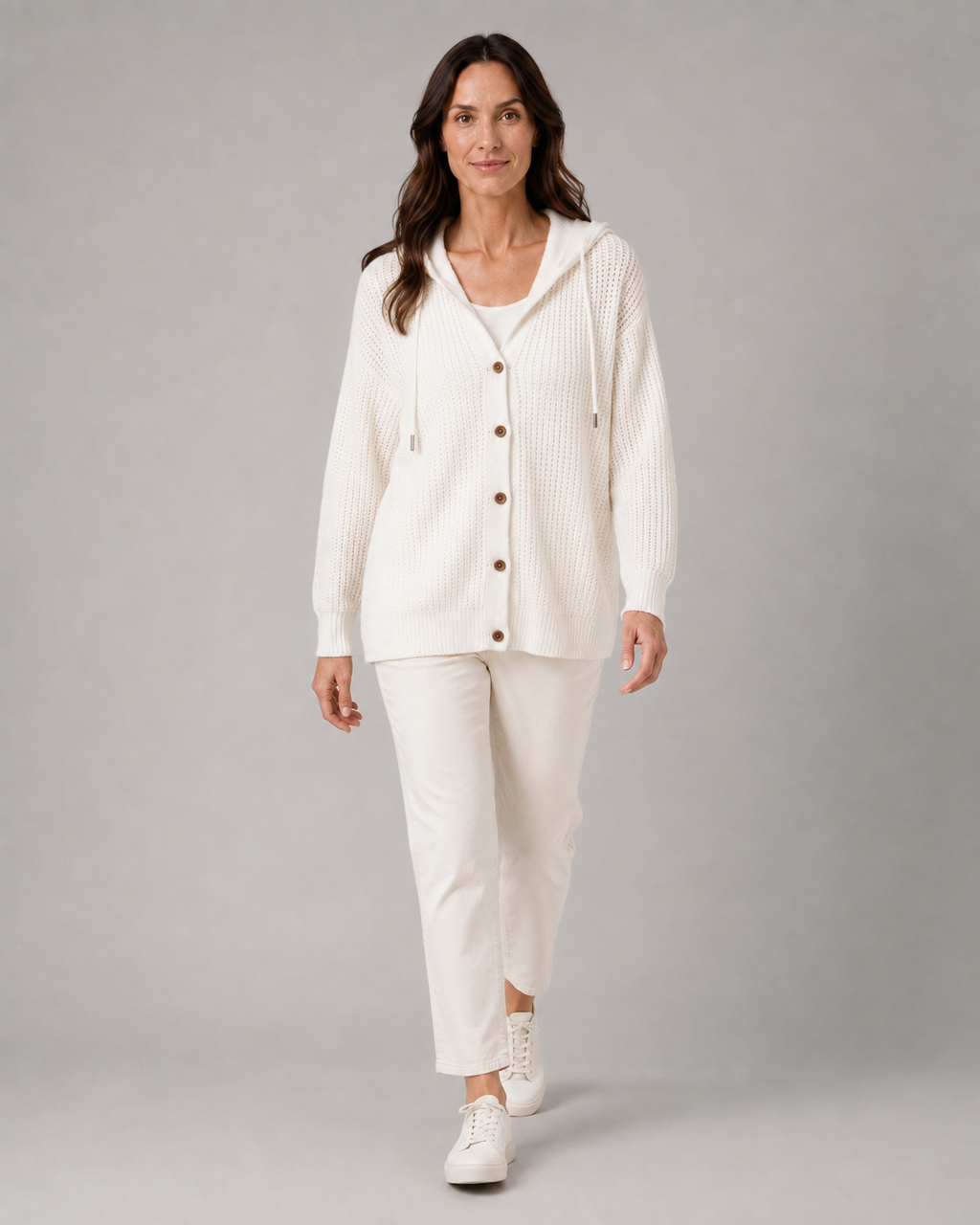 Women's Hooded Button Front Textured Ribbed Knit Cardigan