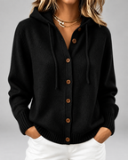 Women's Hooded Knit Cardigan with Button Front and Drawstring Hood