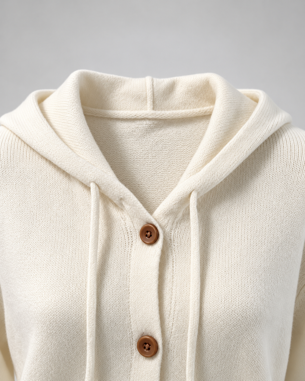 Women's Hooded Knit Cardigan with Button Front and Drawstring Hood