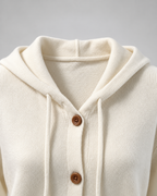 Women's Hooded Knit Cardigan with Button Front and Drawstring Hood