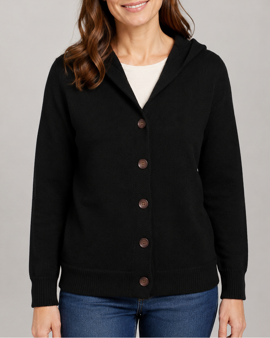 Women's Hooded Button Front Long Sleeve Knit Cardigan