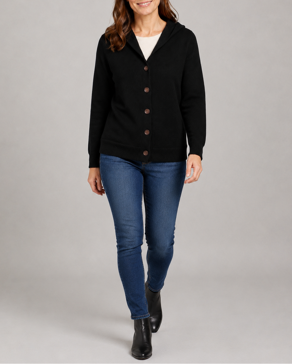 Women's Hooded Button Front Long Sleeve Knit Cardigan