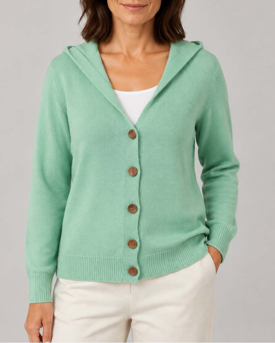 Women's Hooded Button Front Long Sleeve Knit Cardigan
