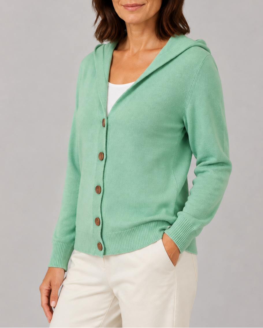 Women's Hooded Button Front Long Sleeve Knit Cardigan