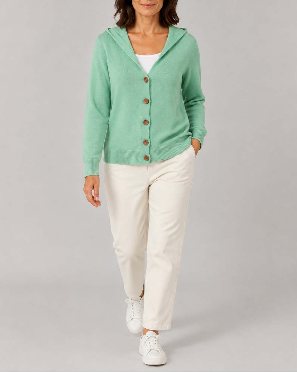 Women's Hooded Button Front Long Sleeve Knit Cardigan