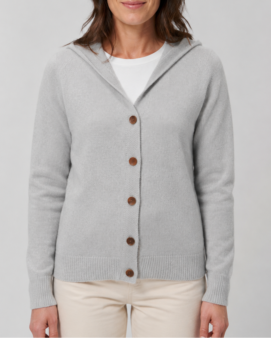 Women's Hooded Button Front Long Sleeve Knit Cardigan