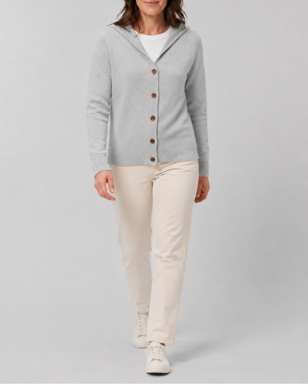 Women's Hooded Button Front Long Sleeve Knit Cardigan