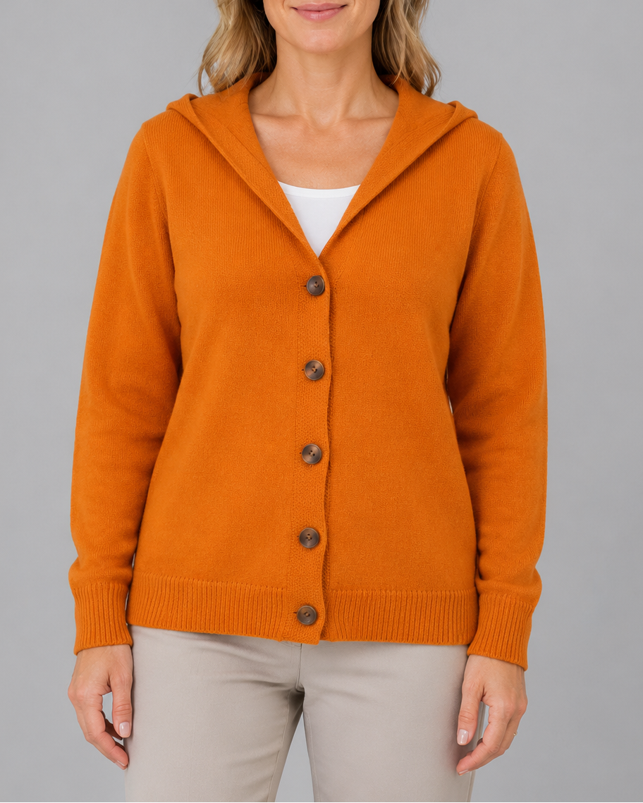 Women's Hooded Button Front Long Sleeve Knit Cardigan