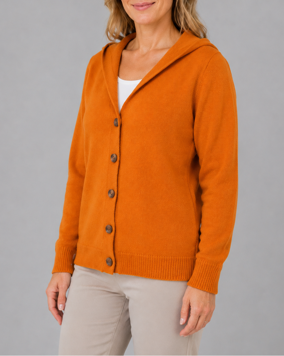 Women's Hooded Button Front Long Sleeve Knit Cardigan