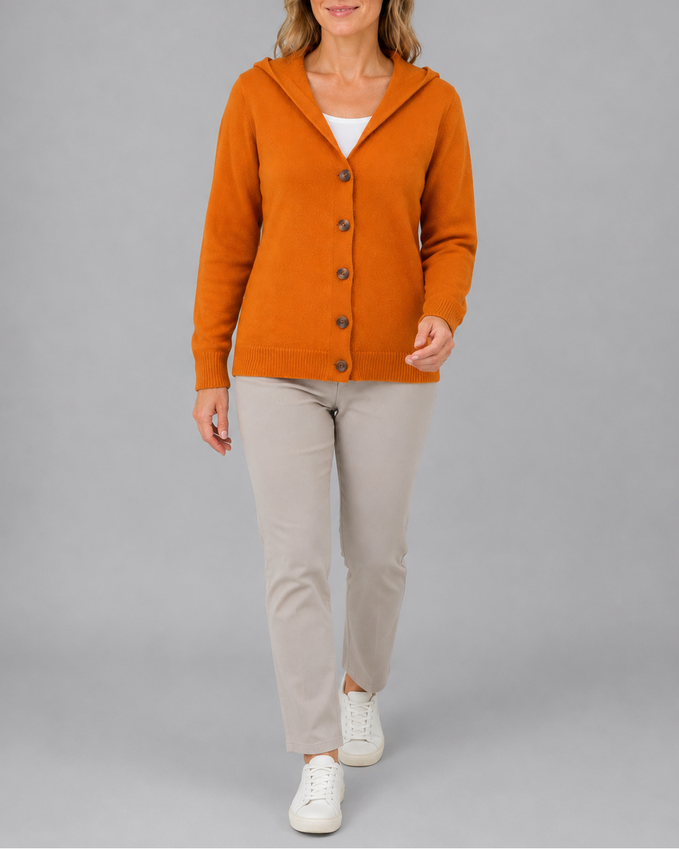 Women's Hooded Button Front Long Sleeve Knit Cardigan