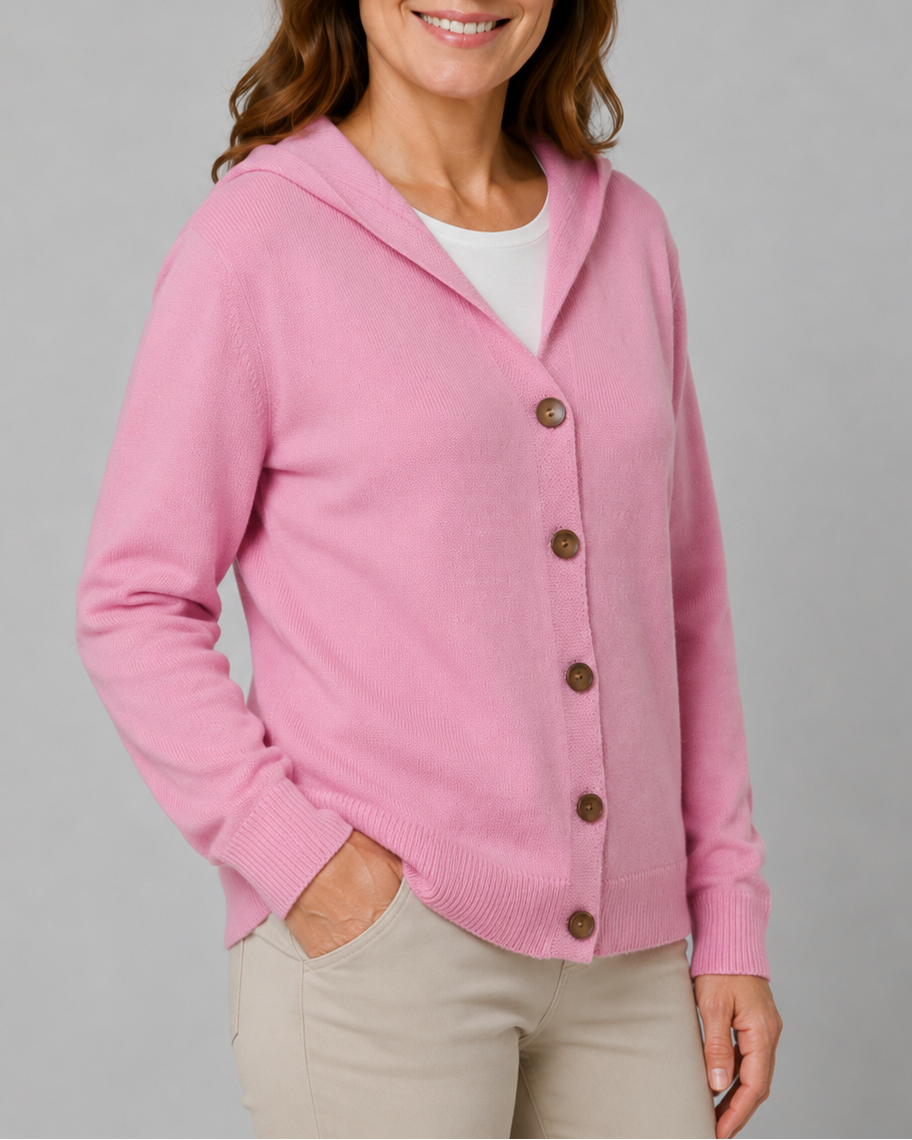 Women's Hooded Button Front Long Sleeve Knit Cardigan
