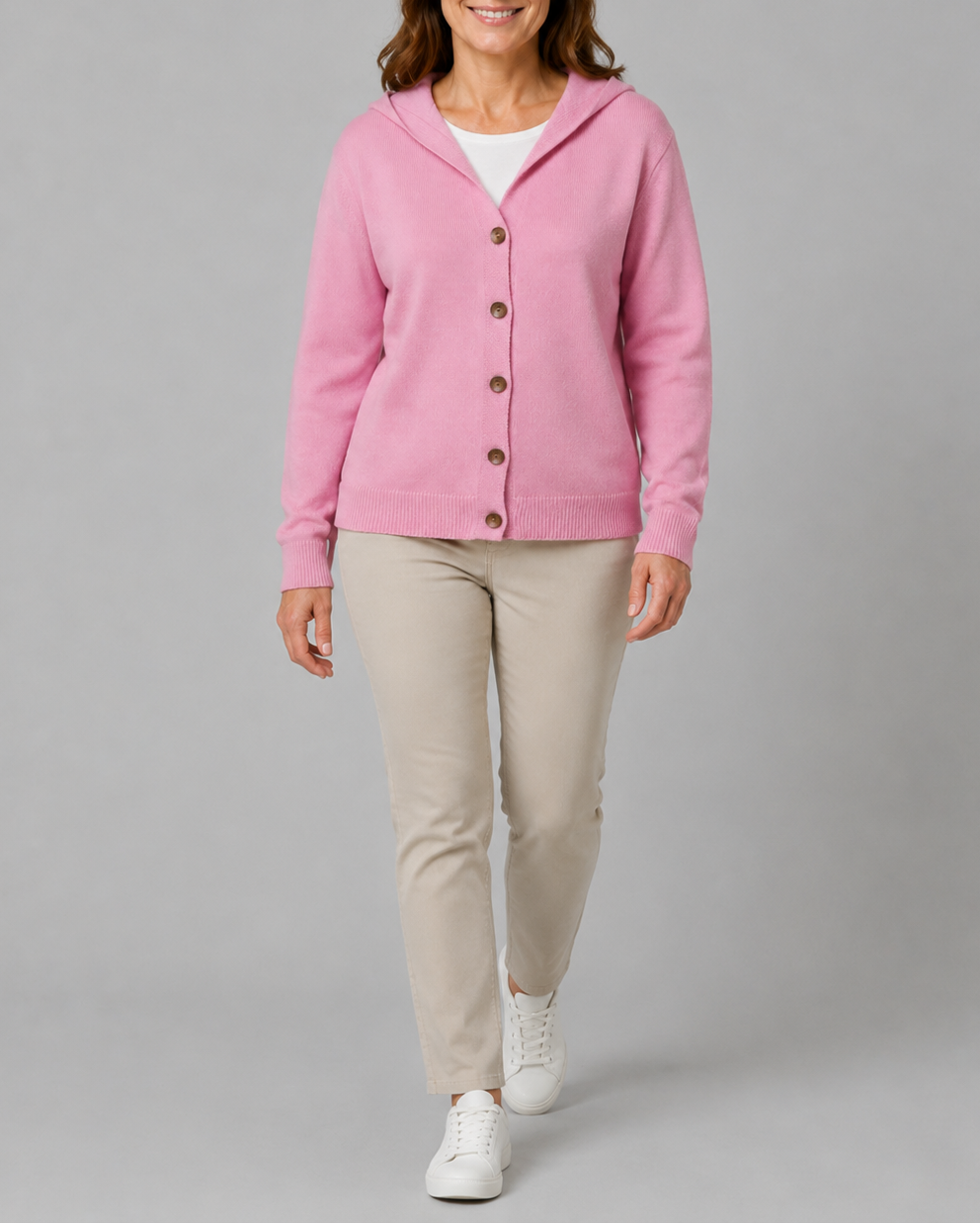 Women's Hooded Button Front Long Sleeve Knit Cardigan