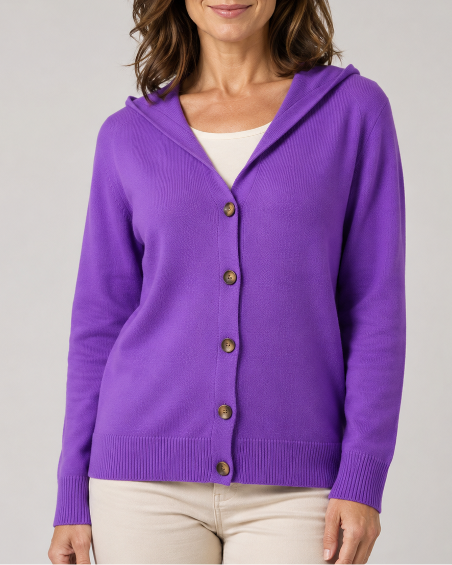Women's Hooded Button Front Long Sleeve Knit Cardigan