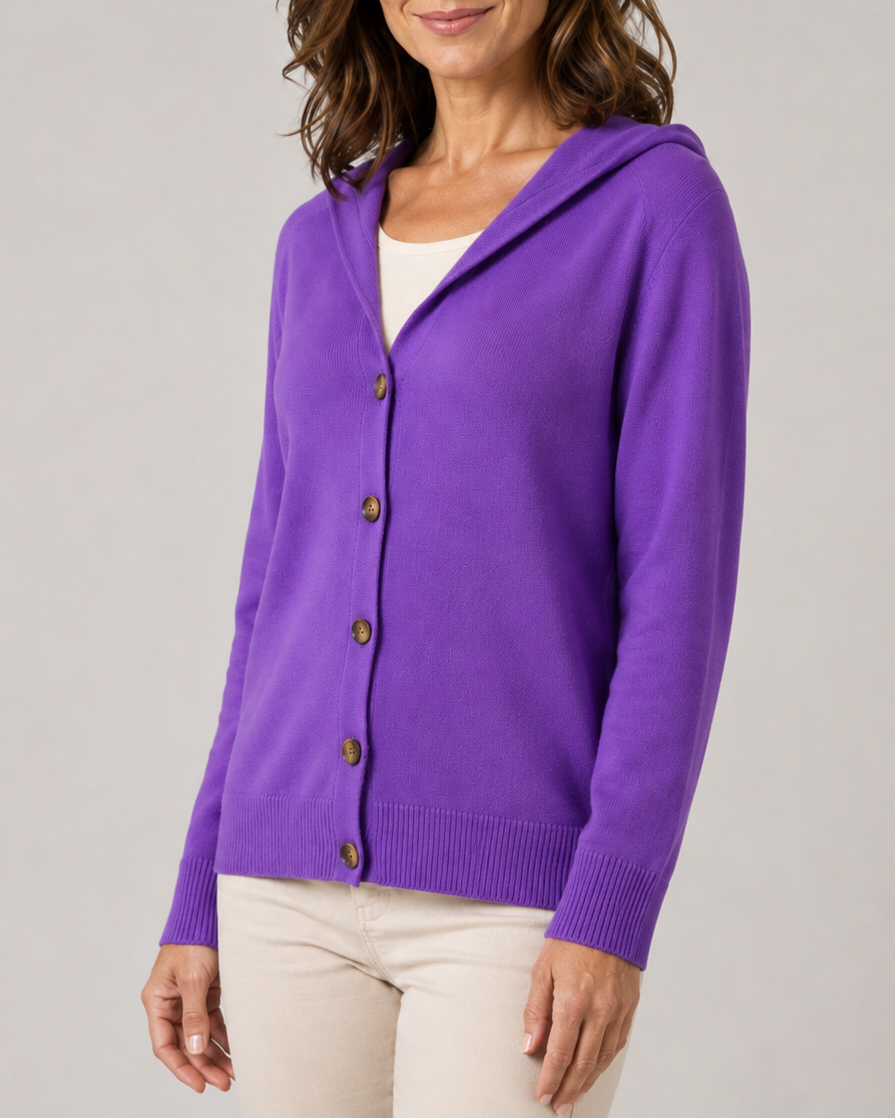 Women's Hooded Button Front Long Sleeve Knit Cardigan