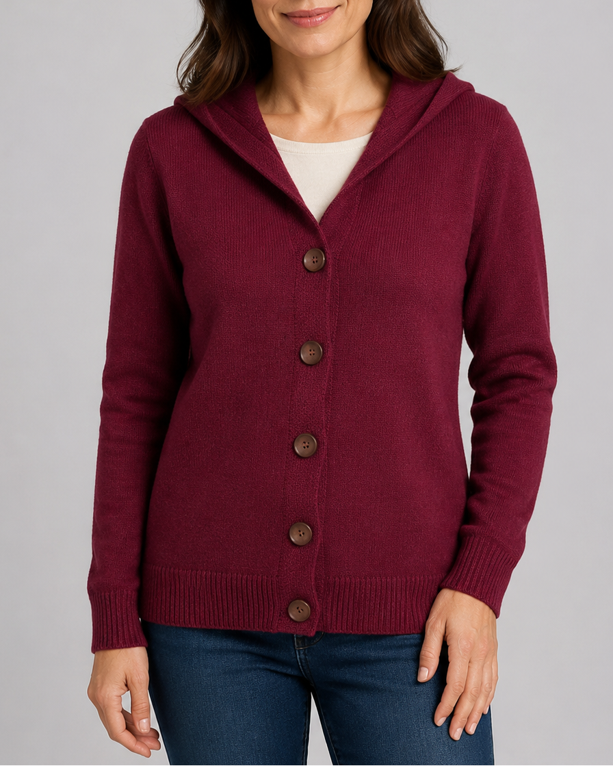 Women's Hooded Button Front Long Sleeve Knit Cardigan