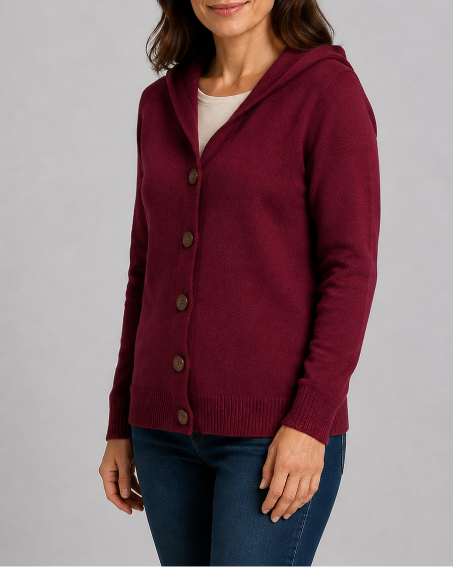 Women's Hooded Button Front Long Sleeve Knit Cardigan