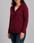 Women's Hooded Button Front Long Sleeve Knit Cardigan